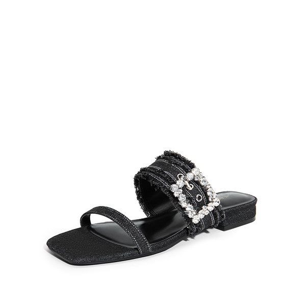 Rhinestone Buckle Strap Sandals - DENIM BLACK -  0